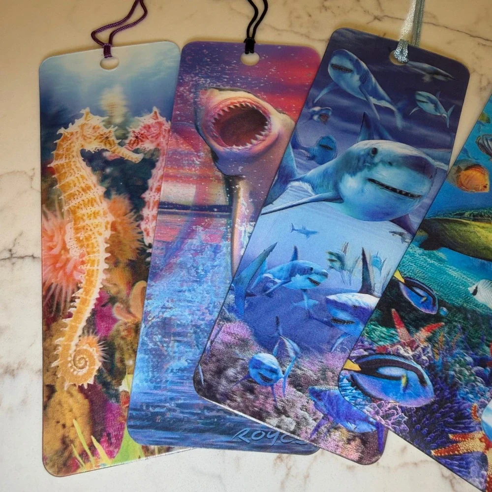 Royce Artgame 3D Lenticular Marine Life Bookmarks Set of 5 Shark Dolphin Turtle